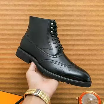 New Dress Chelsea Boots Men Shoes PU Brown Fashion Versatile Business Casual British Style Street Party Wear Classic Ankle Boots 38 чёрный