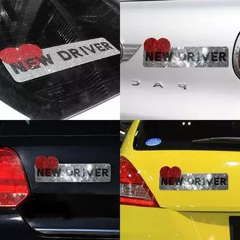 New Driver Car Stickers for Auto Reflective Sign Safety Sign for Student Teen Car Decoration Bling Car Assessoires for Girls белый