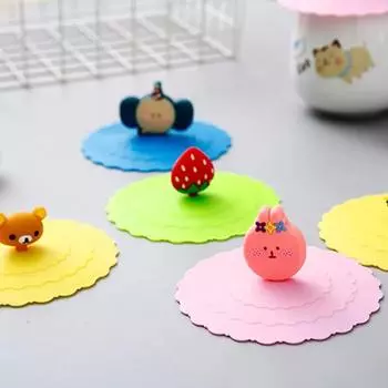 New Dustproof Tea Lids Silicone Cup Cover Heat-Resistant Leakproof Proof Lid Cup Cute Cartoon Sealed Cup Accessories