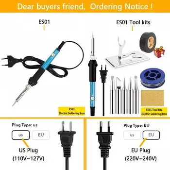 New Electric Soldering Iron 60W Adjustable Temperature Replaceable Soldering Iron Head Soldering Iron Pen Welding Kit us
