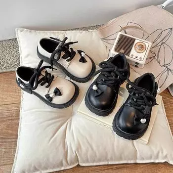 New Elegant Children s Leather Shoes Sweet Bowknot Girls Party Dresses Shoes Trend Fashion Kids Causal Princess Mary Jane Shoes 23 чёрный