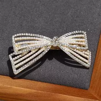 New Elegant Crystal Bow Hairpin Spring Clip Headwear Korean Women Fashion Temperament Pearl Small Jewelry Hair Accessories
