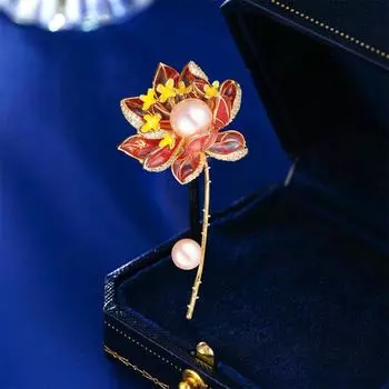 New Elegant Freshwater Pearl Lotus Brooch Enamel Zirconium Lotus Brooch Jacket Pin Cheongsam Accessories фиолетовый