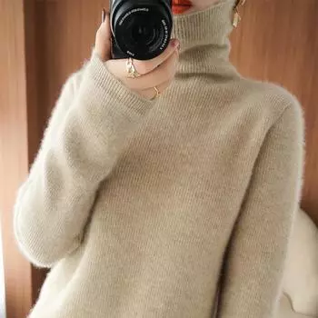 New Elegant Long Sleeve Women s Knitted Sweater Autumn and Winter Simple Warm Slim Fit Pullovers Sweaters Women Turtleneck Casual Solid Jumpers 25400 S серо голубой