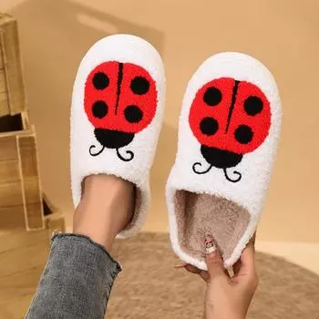 new embroidered ladybug home slippers autumn and winter gender-neutral memory sponge warm slippers 36-37