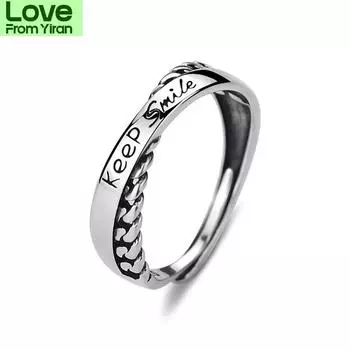 New English Alphabet Cross Open Ring Keep Smile Hip Hop Retro Men Rings Trend Women Jewelry Adjustable Festival Birthday Gift