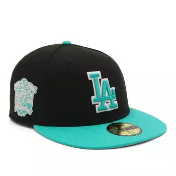 New Era 59FIFTY Cap in LA Size 7 with Side Patch and Under Exclusive to and Gokyu Fifty 5950 Side Patch Straight Flat Deep BB Cap with UV Functional