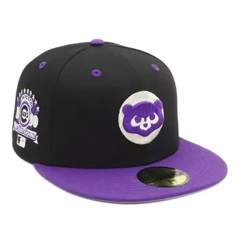 New Era 59FIFTY Cap MLB Chicago Cubs CUB Black with Side Under Exclusive to and 5950 Side straight flat perfect for spring and summer Popular stickers