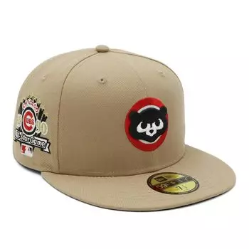 New Era 59FIFTY Cap MLB Chicago Cubs CUB Camel Beige Side Patch Under Exclusive to and 5950 Side Patch Straight Flat Summer Sun UV Stylish Hairstyles