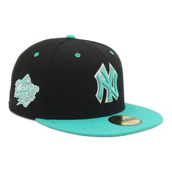 New Era 59FIFTY Cap MLB New York Yankees NY 7 Side Under Exclusive to and Side Straight Flat Popular Size (14561981, NER35C0391) Black/Teal, 1/2