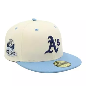 New Era 59FIFTY Cap MLB Oakland Athletics OAK Blue White SIDE PATCH ONSPOTZ Exclusive and 5950 Side Patch Straight Flat Visor Fashion Trends Popular