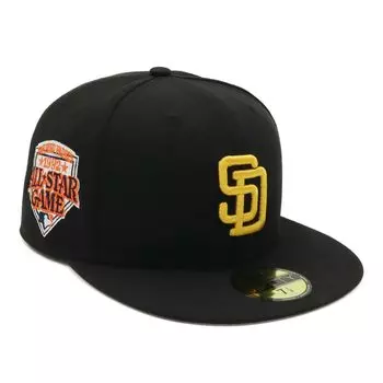 New Era 59FIFTY Cap MLB San Diego Padres SD Black with Side Patch and Under Exclusive to and 5950 Side Patch Straight Flat Visor BB Cap with Deep UV