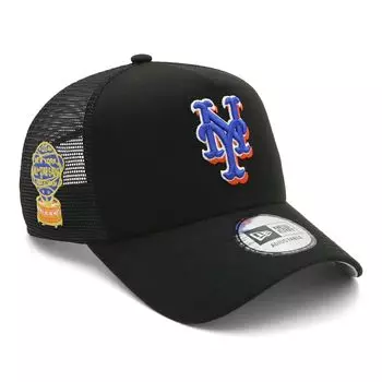 New Era 9Forty MLB Trucker with Side Free New York Exclusive to OnSpotz A-Frame Patch, Black, Shipping, Mets,