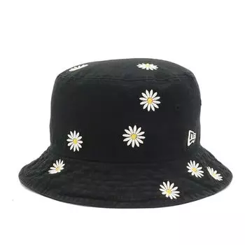 New Era Black Bucket Hat with Flower Available in Exclusive to and Adjustable Perfect for Sun Everyday and Camping Bucket-01 (14699720, NER36C4991)