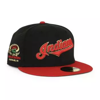 [New Era] Cap 59FIFTY Cleveland Indians MLB MUNICIPAL STADIUM FITTED CAP CLEVELAND INDIANS Black Hat 5950 SIDE PATCH Side Patch Sz 6-78 [Used]