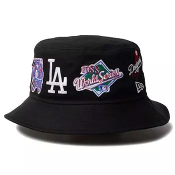 New Era MLB All Over LA Black Bucket Size BUCKET01 MANY LOSDOD NER36C2407 Hat, M/L, PATCH, BLK, 14388518,