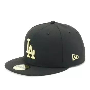 New Era MLB Los Angeles Dodgers Flat Visor Size 7 5950 LOSDOD BLK MGLD 25J Cap, Black/Gold, 5/8,