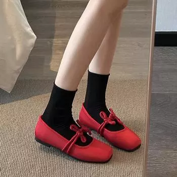 Новые женские лоферы в этническом стиле, модные туфли-слипоны с мелким вырезом, весенне-осенние туфли красного цвета для свадебной вечеринки 35