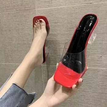 New European and American foreign trade high heel with sexy slippers women s thick heel elegant broadband square head fashion shoes independent statio 35 золотой