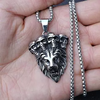 New European and American Retro Jewelry Lion Head Pendant Necklace ,A Gift for My Boyfriend 3.3*5CM