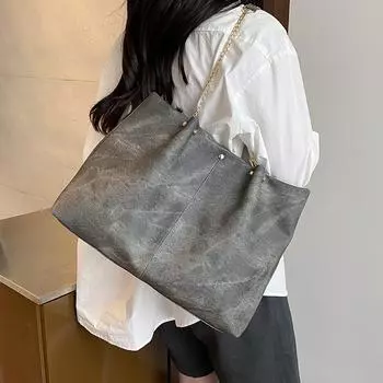 New European and American Retro Soft Leather Handbag Bag Women s Large Capacity Simple Shoulder Bag Solid Color Tote Bag