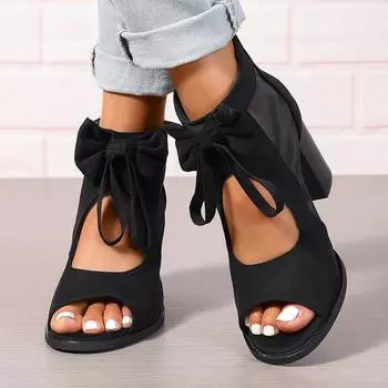 New European and American size 43 large size thick heel high heels women s foreign trade women s sandals bow women s shoes 35