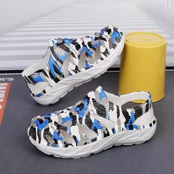 New EVA One-Time Molding Thickened Sole Hole Shoes Men s Fashion Digital Printing Breathable Soft Beach Sandals 40