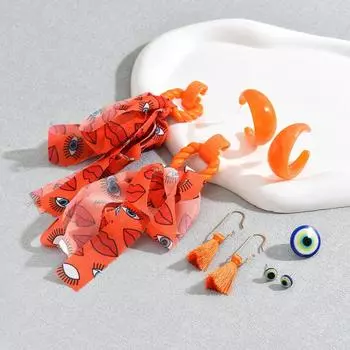 New exaggerated trend personalized stud earrings set long silk scarf niche design earrings versatile acrylic earrings