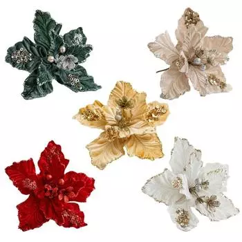 New Fabric Plastic Christmas Artificial Flowers 22cm Ornaments Fake Flower DIY Decoration Xmas Tree Decorations Xmas золотой