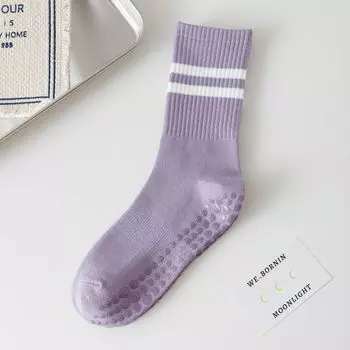 New Fall and Winter Yoga Socks Children Tube Socks Pure Cotton Non-Slip Silicone Indoor Fitness Pilates Women s Sport Socks Violet