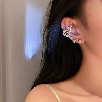New Fashion 1PCS Butterfly Round Ear Cuff Earrings for Women Girls Jewelry Gift Rhinestone Cartilage Clip