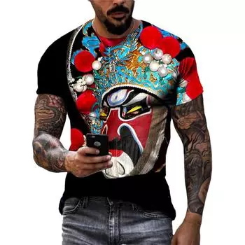 New Fashion 3D Chinese Peking Opera Graphic T Shirts Trend Men Street Style Printed Tees Traditional Drama Pattern O-neck Tops S
