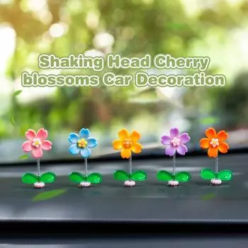 New Fashion 5Pcs Shaking Head Cherry Blossoms Car Interior Auto Dashboard Ornaments Flower Car Decoration Accessories