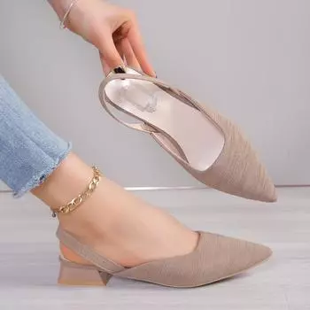 New Fashion Baotou Thick Heeled Sandal Breathable Woven Slippers Summer Pointed Thick Heeled Women s Shoes Sandals Zapatos Mujer 35 хаки