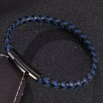 New Fashion Black Blue Braided Leather Men Bangles Wristband Jewelry Snap Charm Male Bracelet Gift BB523 195mm золотой