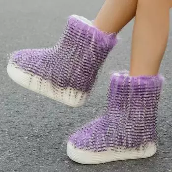 New Fashion Boots Women Fluffy Fur Snow Boots Female Winter Warm Plush Platform Shoes Furry Faux Fur Bottes Luxury Boots 36 бежевый