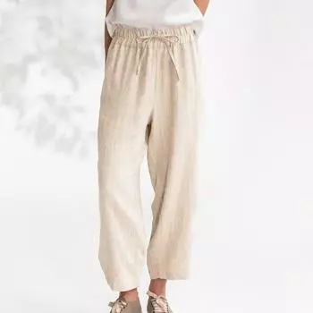 Новые модные повседневные свободные широкие брюки женские винтажные карманные хлопковые льняные брюки женские элегантные однотонные прямые брюки с высокой талией женские 24545 S бордовый