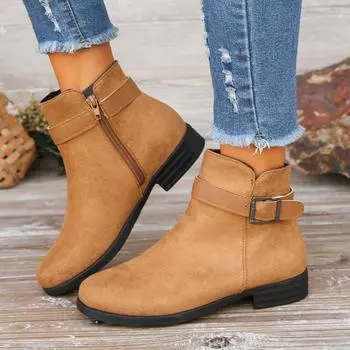 New Fashion Chunky Heels Non-slip Solid Color Elegant Women s Shoes Simple Casual Comfortable Sexy Side Zipper Winter Heels 35 коричневый