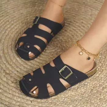 New Fashion Clogs Women s Suede Slippers Comfort Cork Sandals Summer Plus Size Outdoor Couple Beach Sandals and Slippers 35 чёрный