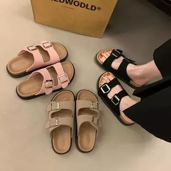 New Fashion Cork Sandals Women Classic Suede Footbed Slippers Female Summer Beach Sandals With Adjustable Buckle 35
