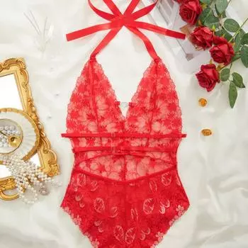 Новая модная облегающая секси боди с глубоким V-вырезом, женское сексуальное кружевное прозрачное платье S