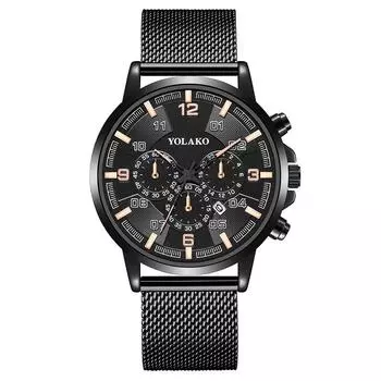 New Fashion Digital Three Eyes Blue Needle Calendar Men s Watch Men s Watch Stainless Steel Mesh Strap Milan Strap