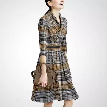 New Fashion Dress Slim Looking A- line Suit Collar Brown (7-point sleeve) 2XL