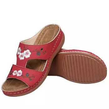 New Fashion Flowers Slippers Fashion Open Toe Trendy Women Shoes Thick Heels Middle Heels Women s Slippers Plus Size35-43 35 темно-синий