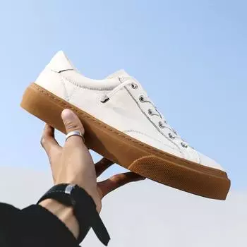 New Fashion Genuine Leather Men Casual Shoes Mens White Sneakers Breathable Flats Luxury Brand Men s Shoes New Walking Sneaker 38 чёрный