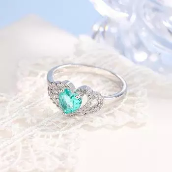 Новое модное зеленое циркониевое кольцо в форме сердца для женщин, роскошное блестящее кольцо из кристалла циркония, обручальное кольцо, ювелирные изделия 6 синий