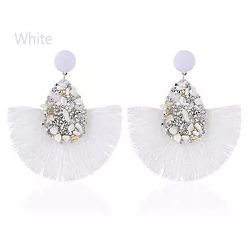 New Fashion Jewelry Charm Tassel Earrings Crystal Glitter Sequins Dangle Fringe Drop Teardrop белый