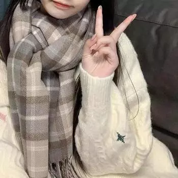 New Fashion Knitted Scarf Ladies Plaid Warmth And Thickened Autumn And Winter B