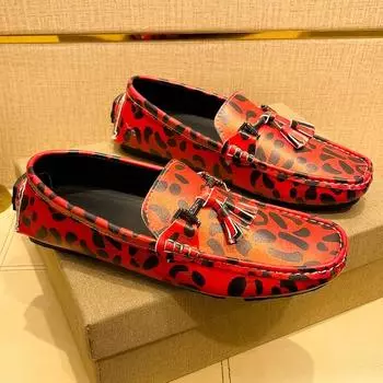 New Fashion Leopard Printed Luxury Loafers Men Comfortable Leather Casual Shoes Men Slip-on Driving Shoes Big Size 48 Moccasins 38