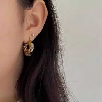 New Fashion Light Luxury Design Earrings 18K Gold Stainless Steel Geometric Winding Diamond Twist Earrings